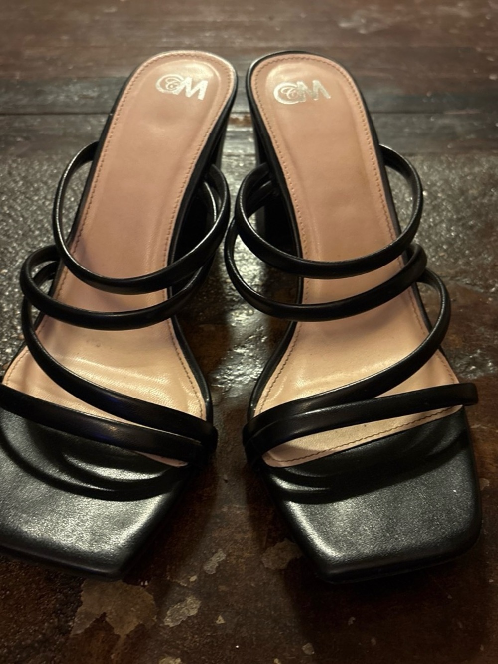 Woven Strap Black Women's Slide Heels